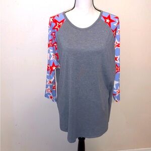 Lularoe Simply Comfortable grey 4th of July Stars casual 3X Top